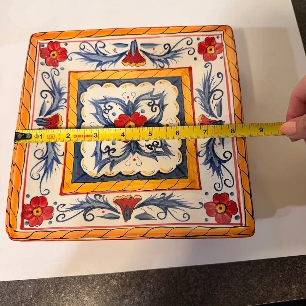 Tabletops Gallery Italiano Square Salad Plates Hand Painted Red Blue Set of 4 8